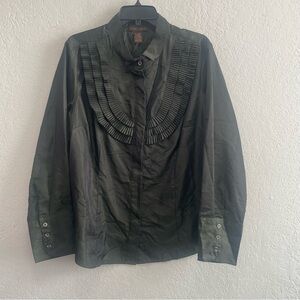 Chadwick’s Collection Women's Shirt Ruffle Colleen Button Front 22W Dark Green